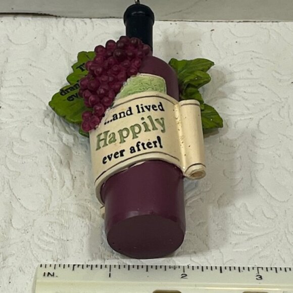 Red Wine Bottle Hanging Ornament Grapes "They drank wine everyday..." 4" Tall - Picture 7 of 9